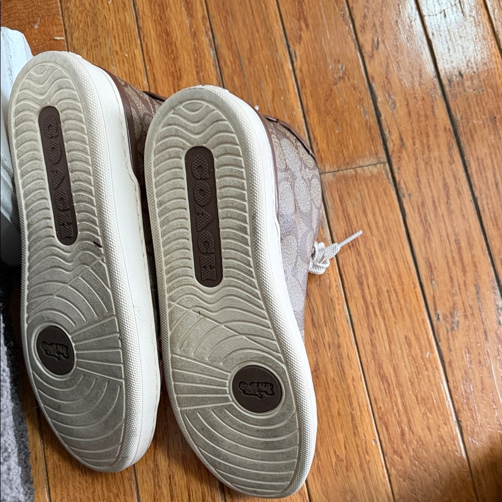 Coach Brown and White High-Top Sneakers - Picture 5 of 8
